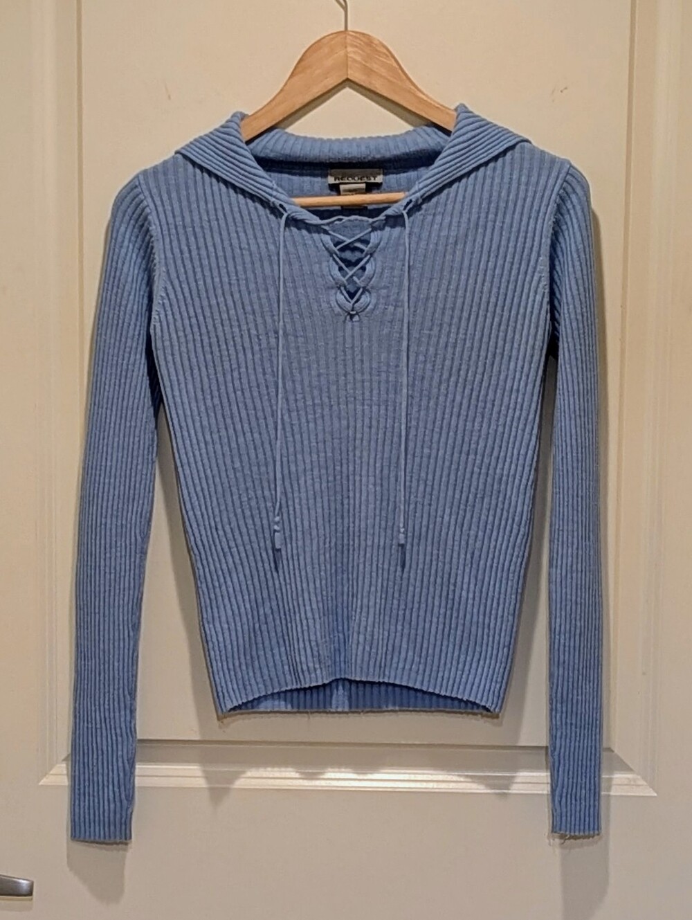 EUC Request S Vintage Y2K Baby Blue Knit Lace Up Sailor Collar Sweater